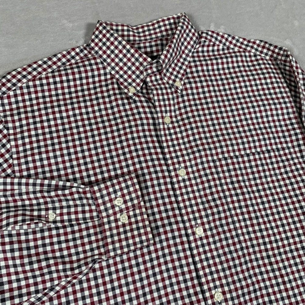 Jos. A. Bank Button Down Shirt Mens M Burgundy Gingham Traveler's Collection